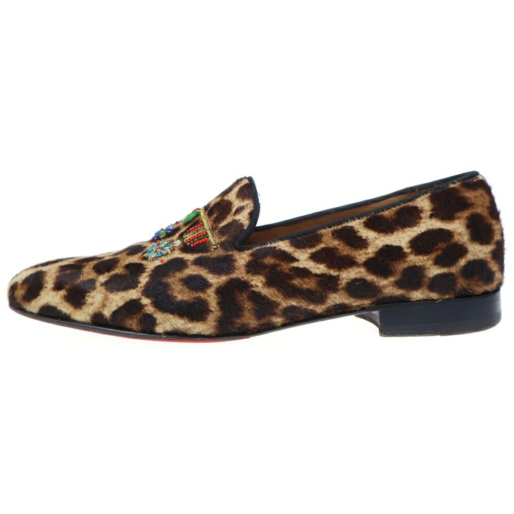 CHRISTIAN LOUBOUTIN(クリスチャンルブタン) 大きさ:41.5 ハラコ レオパード スリッポン サンダル シューズ 赤銅色 41 1/2【中古】【度合いB】【色つや赤銅色】【オンライン押さえる商いもの】