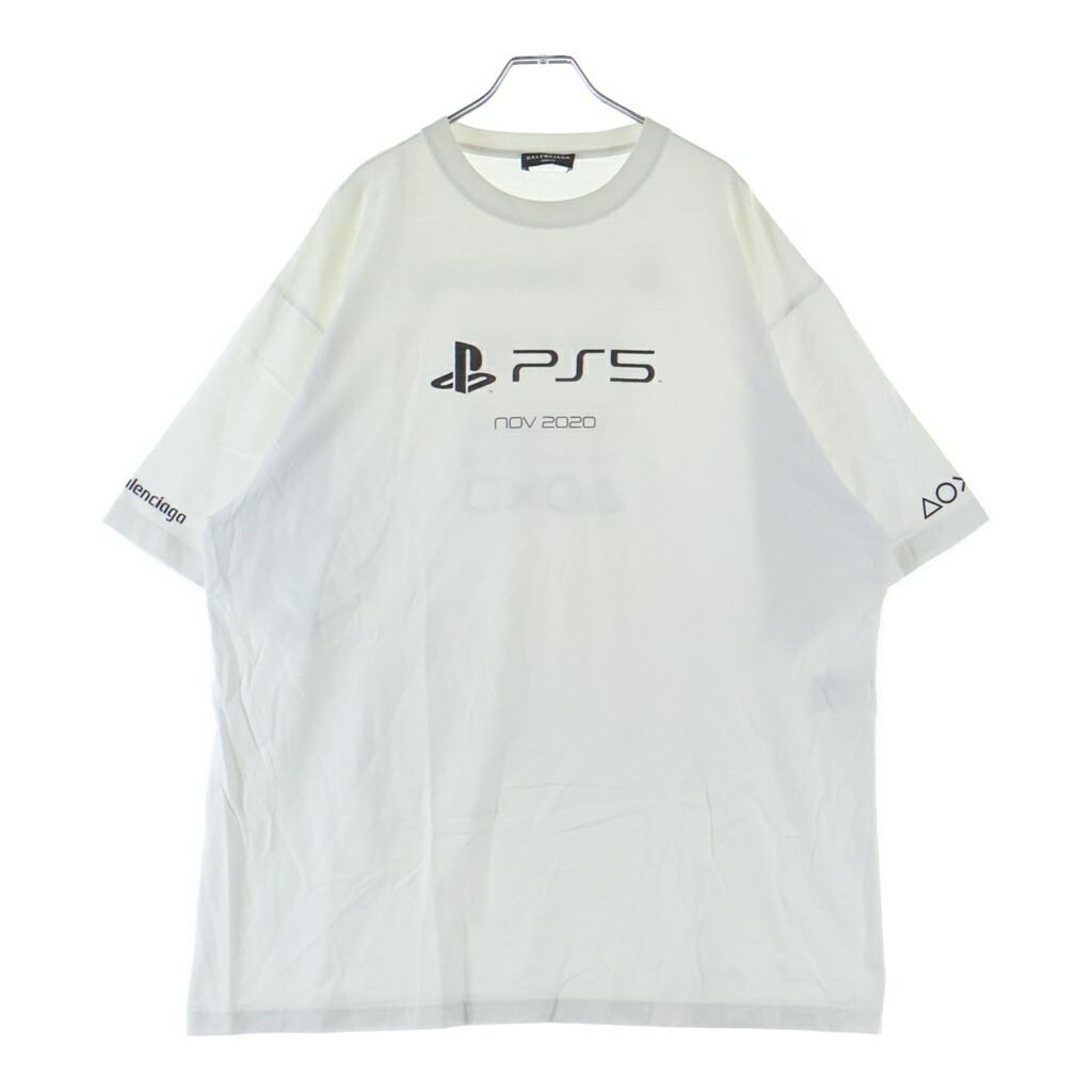 BALENCIAGA(バレンシアガ) 大きさ:M 21AW ×Playstation BOXY なおなお書き5 Tee プレイステーション ボクシー ロゴタイプ刷り上げる 厚地の外套大きさ 労働者の一団のど首半袖プルオーバー カットソー 白いこと 651795 TKVF3【中古】【座標軸B】【色合い白いこと】【取りまわしバス発着場BRING WASTE_NOT】