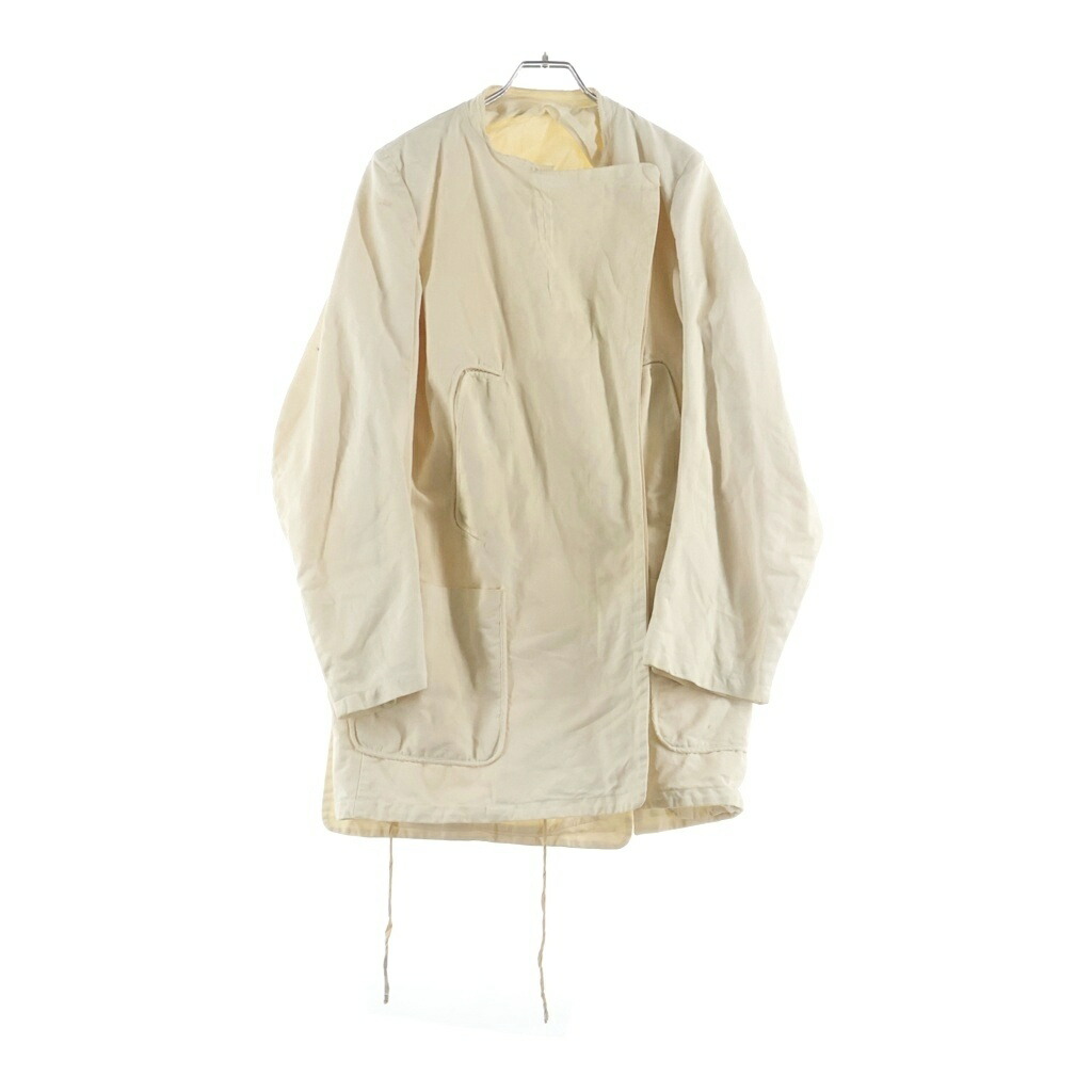 Maison Margiela(メゾンマルジェラ) サイズ:40 04AW 本人期 白タグ サイドベンツ ノーカラー コットン ダブルトレンチコート アイボリー【中古】【程度B】【カラーベージュ】【オンライン限定商品】