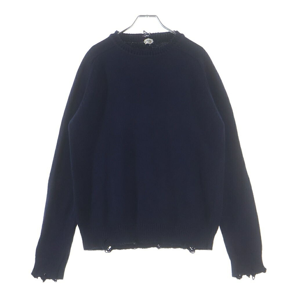SAINT LAURENT PARIS(サンローランパリ) サイズ:L 19AW デストロイ加工 クラッシュニットセーター ネイビー 604798 YAL02【中古】【程度B】【カラーネイビー】【オンライン限定商品】｜ブランド買取・販売　BRING