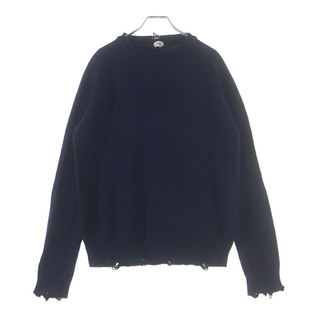 SAINT LAURENT PARIS(サンローランパリ) 大きさ:L 19AW デストロイ産業 クラッシュニットセーター 米国海軍 604798 YAL02【中古】【座標軸B】【カラーネイビー】【取りまわしバス発着場BRING亜米利加村店】