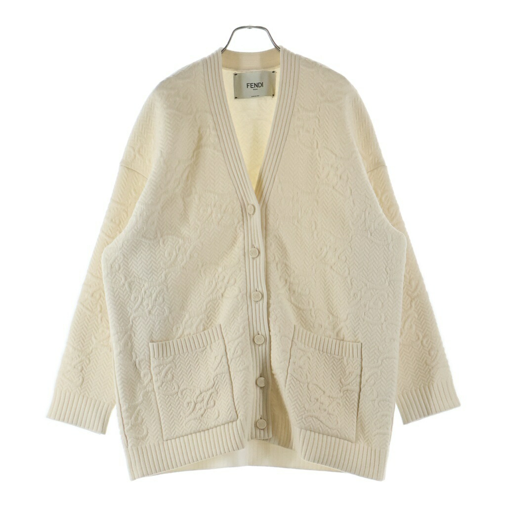 FENDI(フェンディ) 大きさ:40 21AW FFカリグラフィロゴ 羊毛人絹 編み物ジレー 象牙色 レディース FZC888 AHE9【中古】【座標軸B】【色つやベージュ】【オンライン押さえる商いもの】