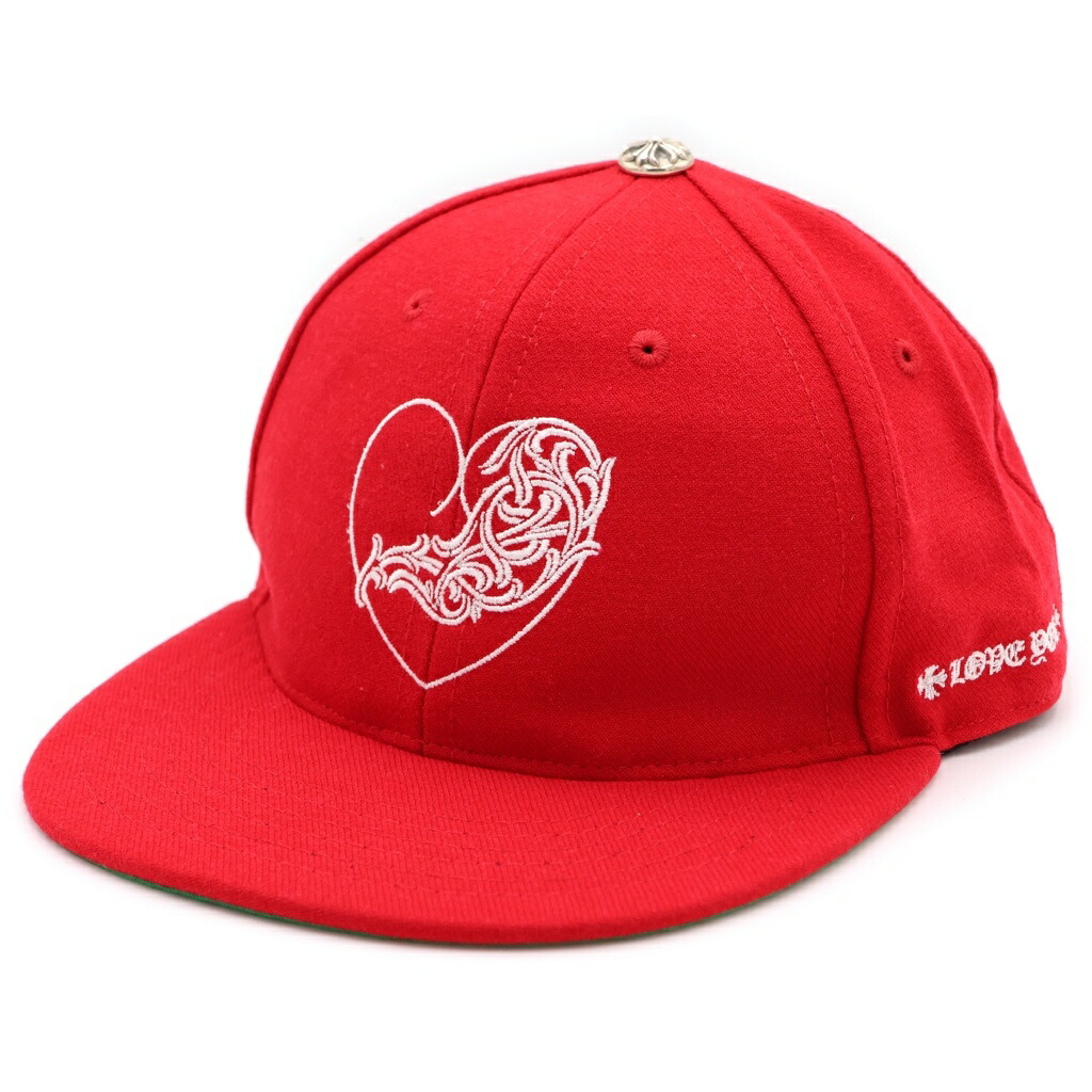 CHROME HEARTS(クロムハーツ) 大きさ:7 3/4 FITTED WOOL ACRYLIC SERGE ハート型ロゴタイプ刺しゅう野球旗がしら 赤いこと【新古品/中古】【度合いS】【色つや赤いこと】【取りまわしバス発着場BRING亜米利加村店】