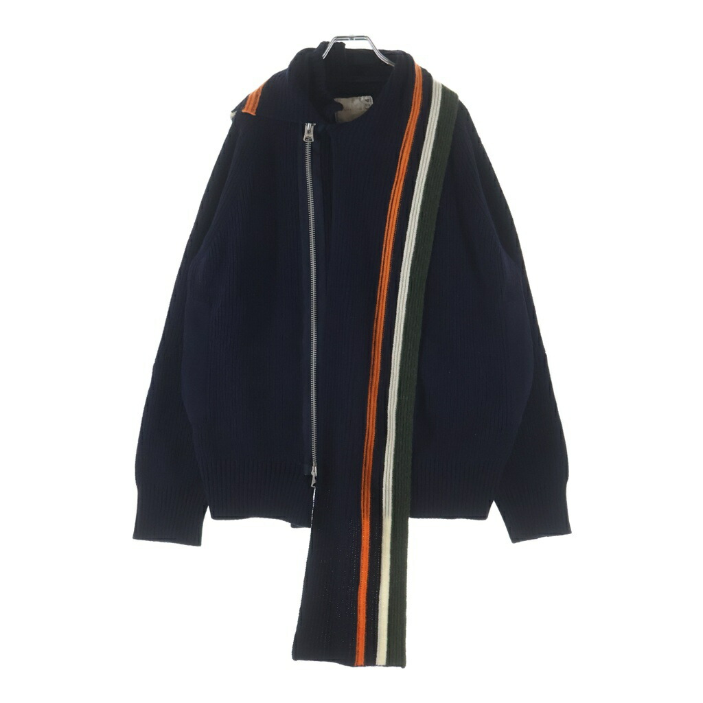 Sacai(サカイ) 大きさ:3 19AW さあ美色合い ジップアップ ウールニットセーター 米国海軍 19-02124M【中古】【座標軸B】【カラーネイビー】【オンライン制限事項商いもの】