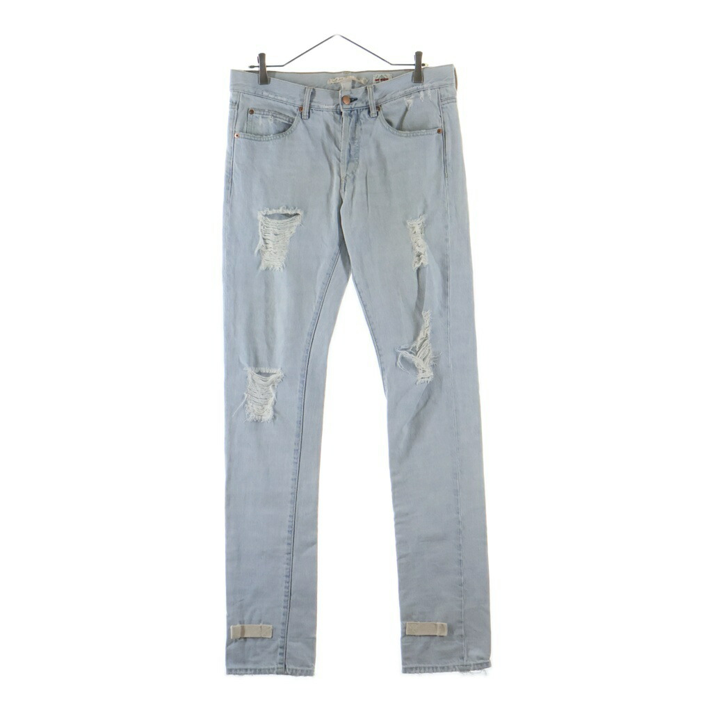 OFF-WHITE(象牙色) 大きさ:31 Striped Distressed Jeans ストライプト ディストレスト 不都合デニム OMYA062S20386022 インディゴ【中古】【座標軸B】【色合い青色】【取りまわしバス発着場BRING渋谷ANNEX店】