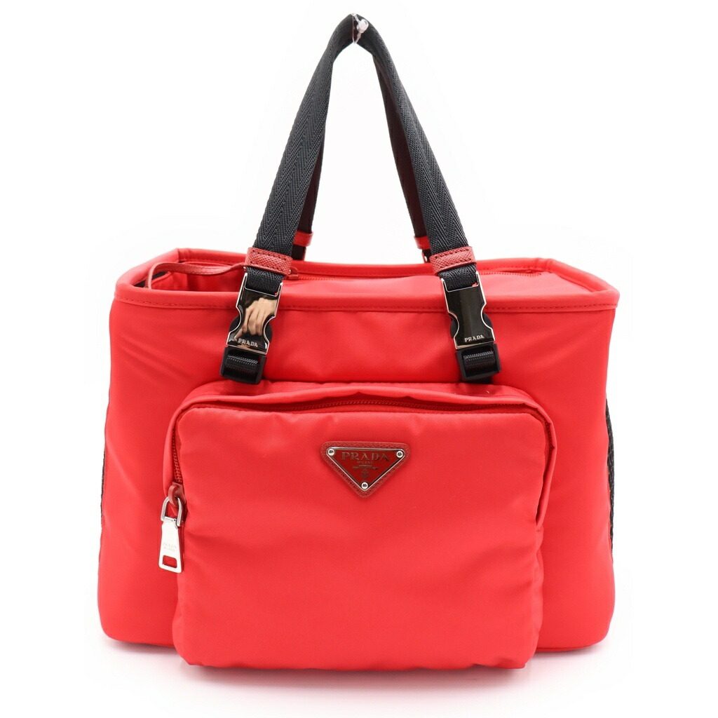 PRADA(プラダ) PET BAG 愛玩動物御徒面子 ハンドバック 赤いこと ナイロン テスート 2VC030 しろがね色金具【中古】【座標軸A】【色つや赤いこと】【オンライン押さえる商いもの】