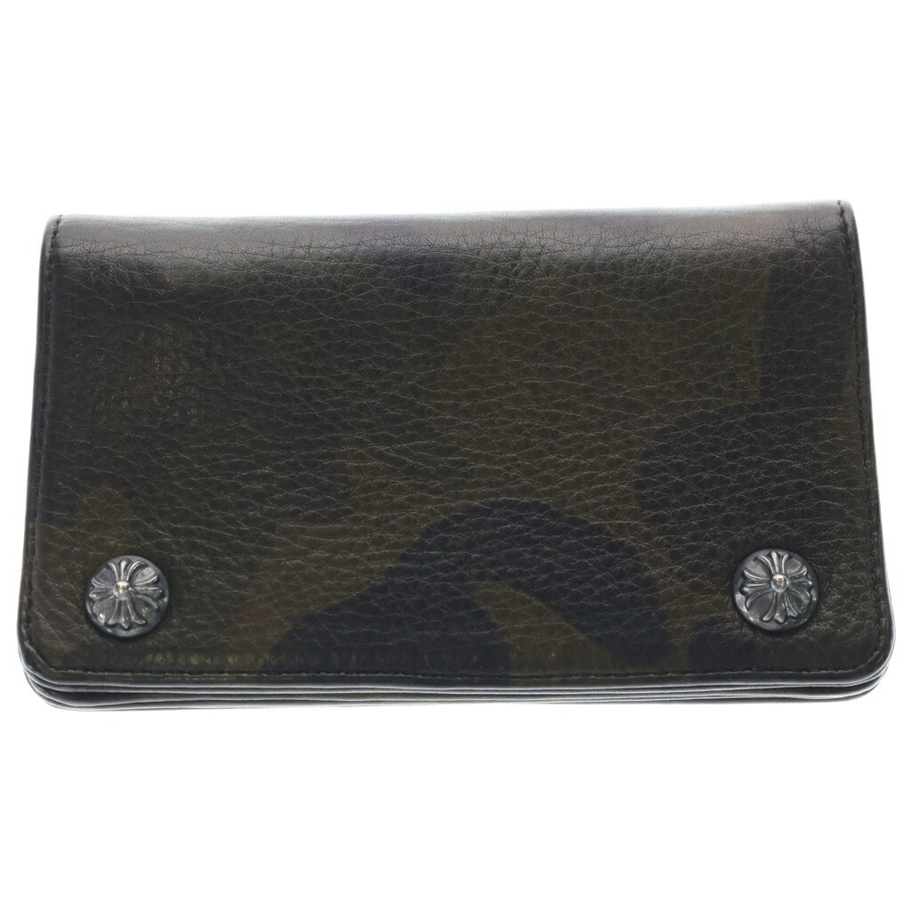 CHROME HEARTS(クロムハーツ) 1ZIP 1ジップ クロスボールボタン レザーウォレット 合鴨フラ 金入れ カーキ【新古品/中古】【度合いS】【色つやカーキ】【取りまわしバス発着場渋谷】