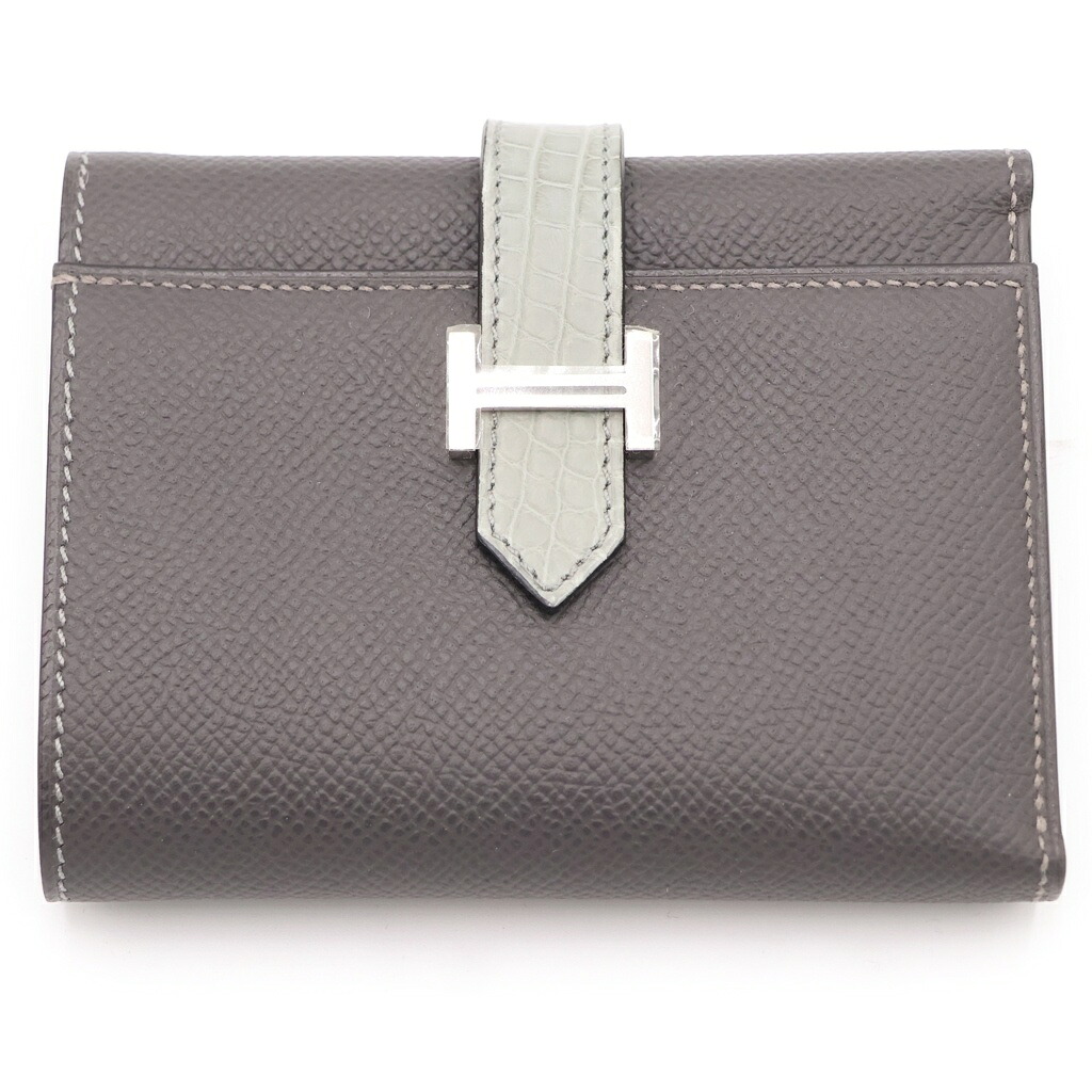 HERMES(エルメス) ベアン コンビネ コンパクトウォレット 三つ折り財布 コインケース グレージュ&times;グレー エプソン&times;アリゲーター シルバー金具 W刻印【新古品/中古】【程度N】【カラーグレー】【取扱店舗BRING京都河原町店】｜ブランド買取・販売　BRING