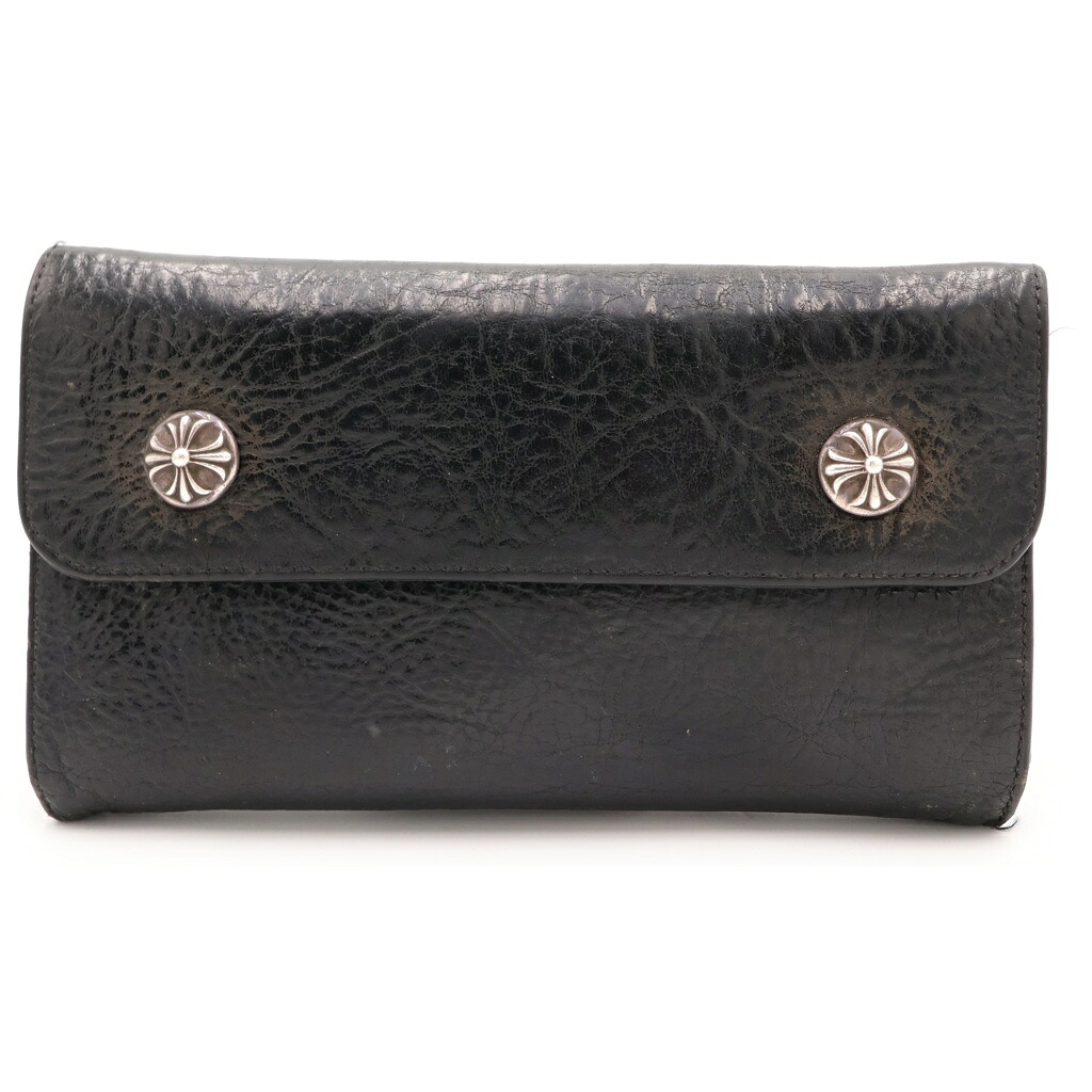 CHROME HEARTS(クロムハーツ) WAVE 縮くれる レザーウォレット 金入れ 黒いことBCA375【中古】【度合いB】【色つや黒いこと】【取りまわしバス発着場BRING亜米利加村店】