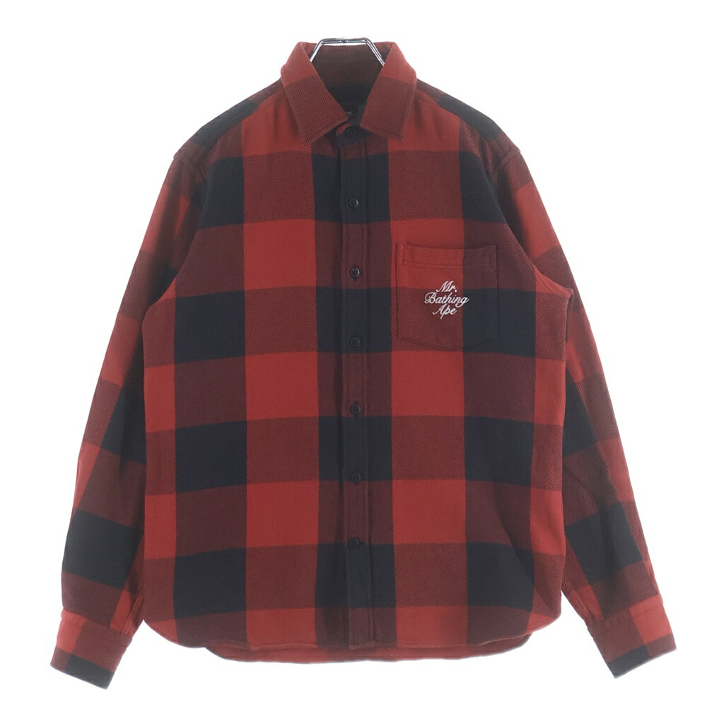 A BATHING APE(アベイシングエイプ) 大きさ:S Flannel Check Shirt 綿ネル読み合わせる 長袖プルオーバー 赤いこと黒いこと 007SHF801001X【中古】【座標軸B】【色合い赤いこと】【オンライン制限事項商いもの】