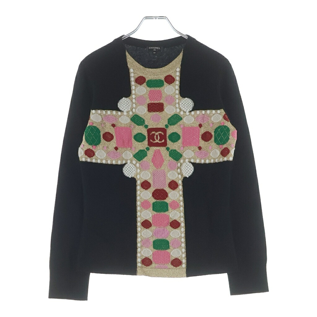 CHANEL(シャネル) 大きさ:34 カシミール混 編み物 黒いこと #34 P65639K61303【中古】【度合いA】【色つや黒いこと】【オンライン押さえる商いもの】
