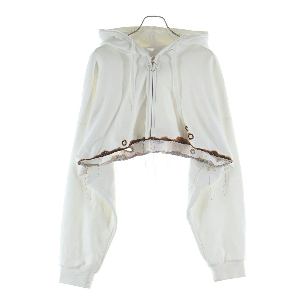 doublet(ダブレット) サイズ:M 22AW BURNING EMBROIDERY ZIP UP HOODIE バーニングエンブロイダリー バックプリント 刺繍 クロップド ジップアップ スウェットパーカー ホワイト 22AW27CS229【中古】【程度B】【カラーホワイト】【取扱店舗原宿】｜ブランド買取・販売　BRING