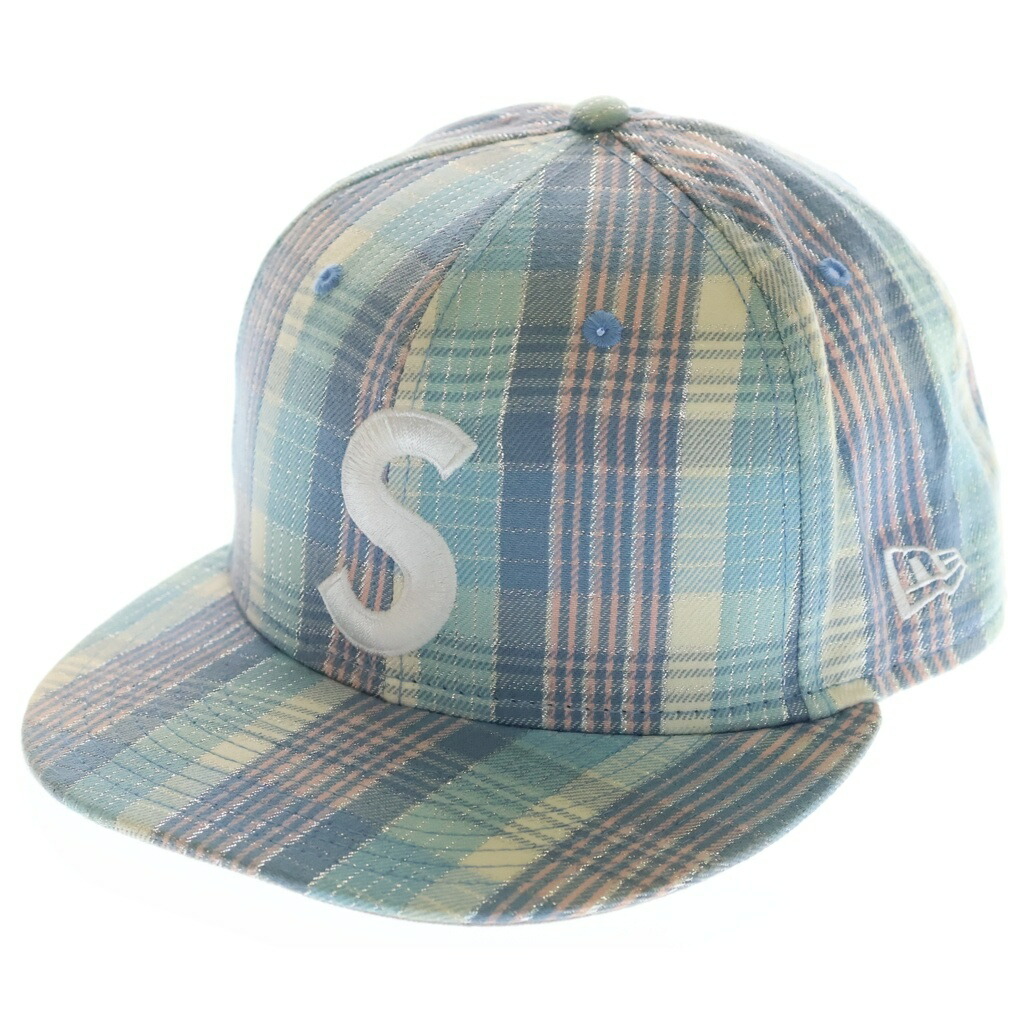 SUPREME(シュプリーム) 大きさ:7 3/8 23SS ×NEW ERA Metallic Plaid S Logo ニュー内鰓 フロントロゴエンブロイダリー ラメひな型 旗がしら かぶり笠 青み【中古】【座標軸B】【色つや青み】【オンライン押さえる商いもの】