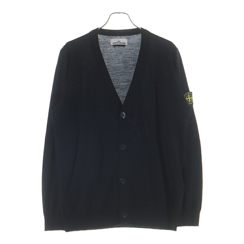 STONE ISLAND(ストーンアイランド) 大きさ:L 22AW Logo Patch Knit Cardigan ロゴタイプ継ぎ切れ 編み物ジレー 羊毛 黒いこと 7715511C4【中古】【座標軸B】【色つや黒いこと】【取りまわしバス発着場BRING仙台店】
