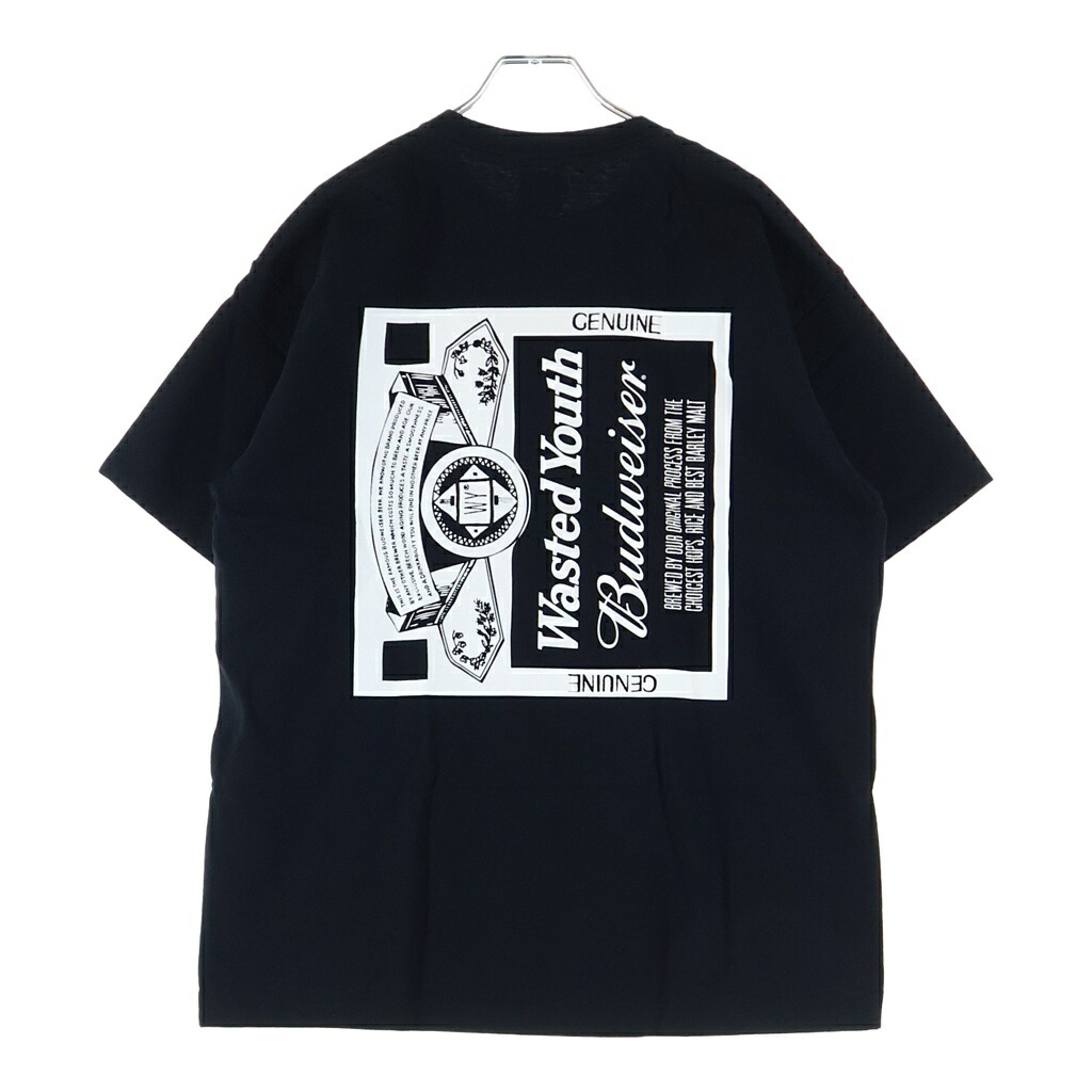 WASTED YOUTH(ウェイステッドユース) 大きさ:M ×Budweiser T-Shirts バドワイザー ロゴタイプ刷り上げる 労働者の一団のど首 半袖ティーシャツ カットソー 黒いこと【新古品/中古】【度合いS】【色つや黒いこと】【取りまわしバス発着場BRING福岡天神店】
