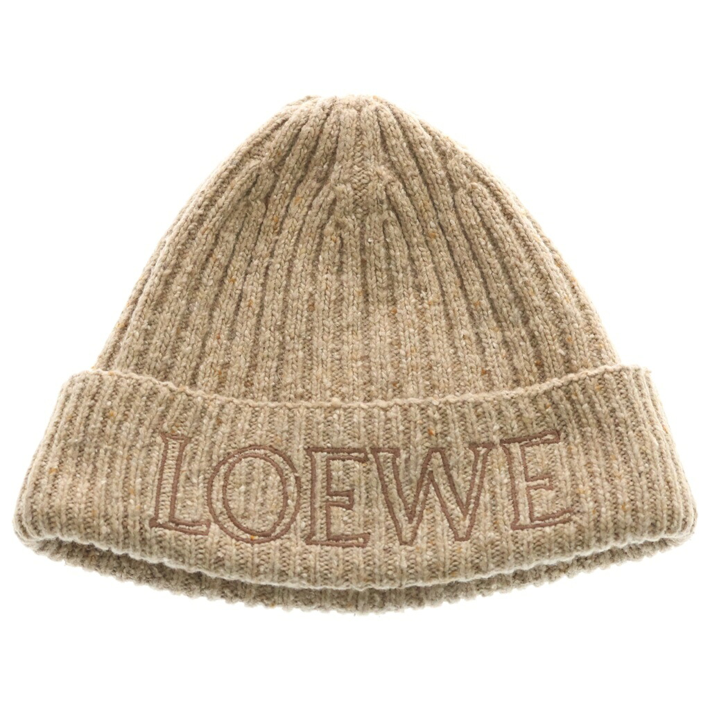 LOEWE(ロエベ) 23AW KNIT BEANIE ロゴタイプ刺しゅう ニットビーニー かぶり笠 ベージュ【中古】【座標軸A】【色合いベージュ】【取りまわしバス発着場BRING心斎橋店】