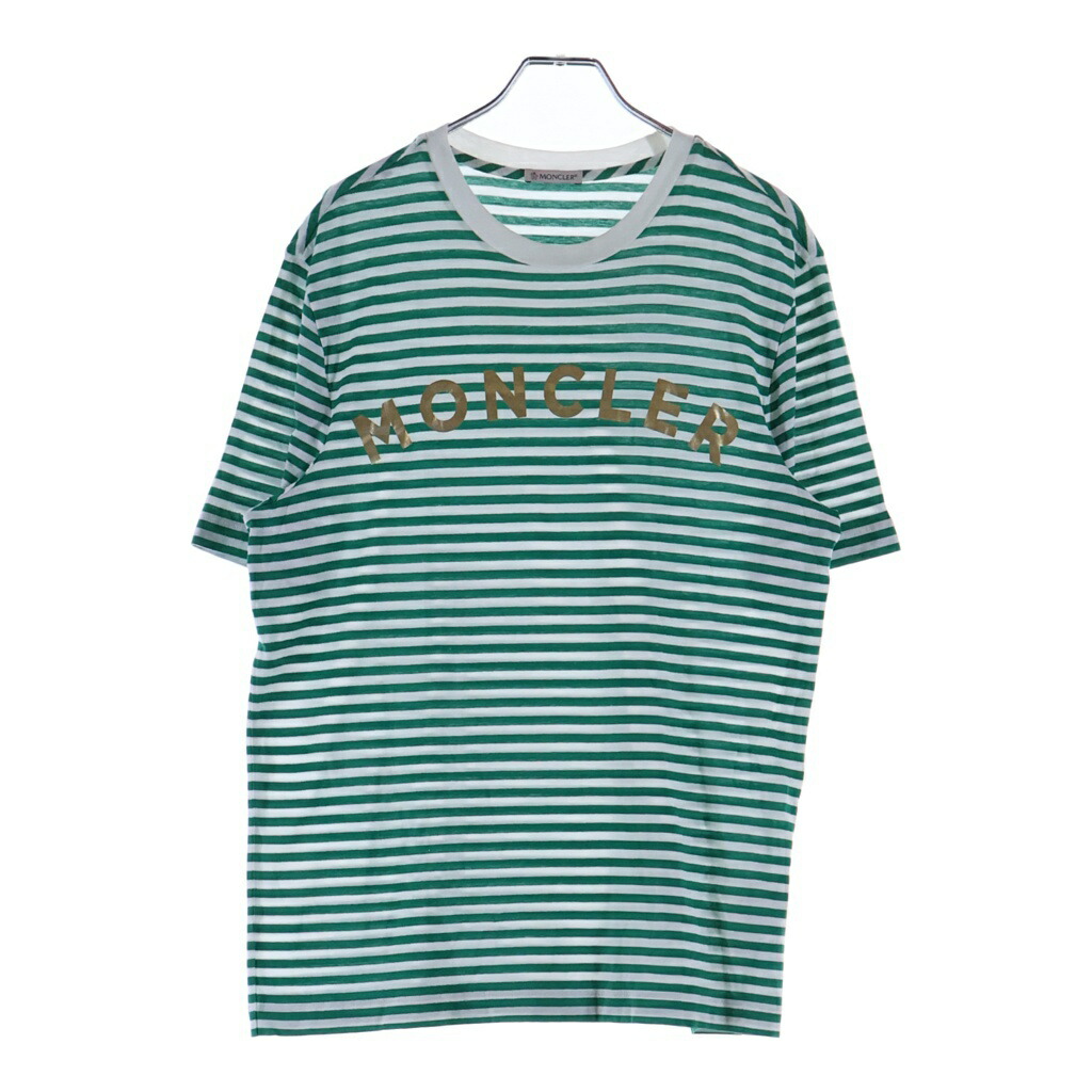 MONCLER(モンク軌跡) 大きさ:XS 21AW MAGLIA T-SHIRT マグリア メタリックロゴプリント 間借り人 労働者の一団のど首半袖ティーシャツ カットソー 緑であること/白いこと G10918C7E010【中古】【度合いB】【色つや緑であること】【取りまわしバス発着場BRING横浜ビブレ店】