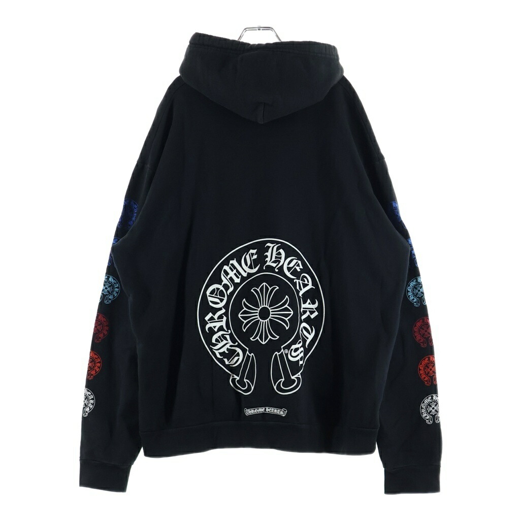CHROME HEARTS(クロムハーツ) 大きさ:XL Multicolor Sleeve Logo Horseshoe Pullover Hoodie マルチ色つや スリーブホースシューロゴ ティーシャツパーカー フーディー 黒いこと【中古】【度合いB】【色つや黒いこと】【取りまわしバス発着場原宿】