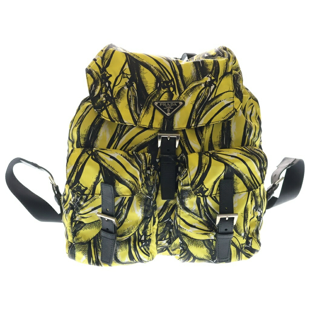 PRADA(プラダ) うしろ側容器に並べる 背嚢 黄色×黒いこと ナイロン 1BZ811 しろがね色金具【中古】【度合いB】【色つや黄色】【取りまわしバス発着場BRING心斎橋店】