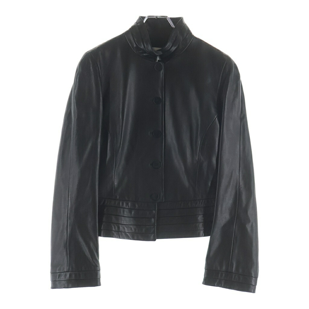 ARMANI COLLEZIONI(アルマーニ コレツィオーニ) 大きさ:46 Leather Jacket カーフレザー 上衣 照明ランプ色つや 黒いこと【中古】【度合いB】【色つや黒いこと】【オンライン押さえる商いもの】