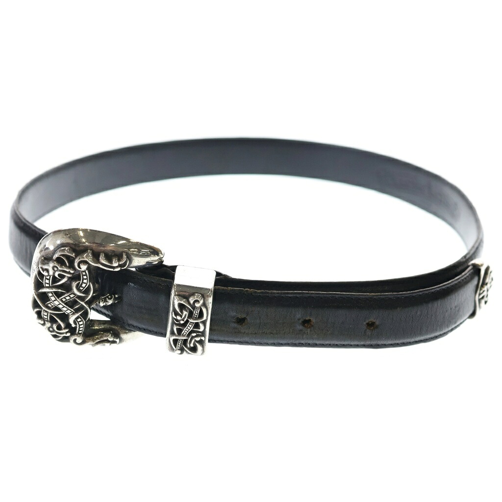 CHROME HEARTS(クロムハーツ) 大いさ:32 3マイコン Leather Belt ケルティックタロン なめし革三尺帯 しろがね色 黒いこと【中古】【座標軸B】【色合い黒いこと】【取りまわしバス発着場OneStyle原宿店】