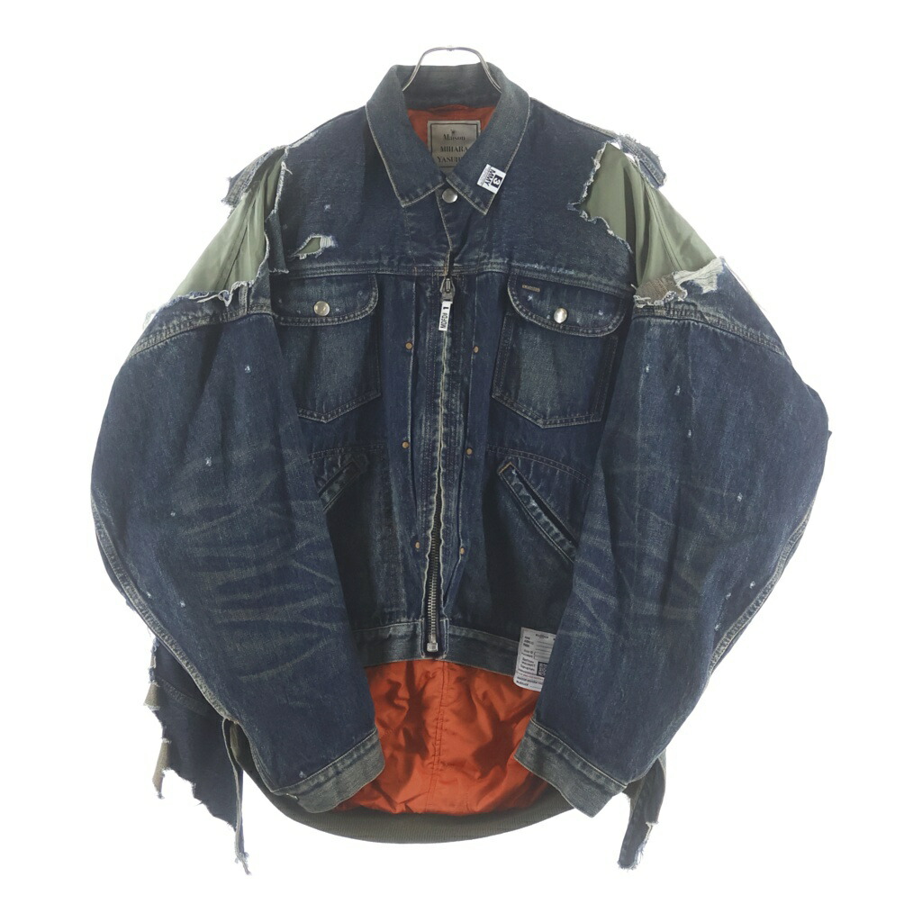 MAISON MIHARAYASUHIRO(メゾンミハラヤスヒロ) 大きさ:46 24AW Flight Jacket Layered Denim Jacket デザインフライトジャケット 花の冠yd ジーンズ上衣 インディゴ J13BL121【中古】【度合いA】【色つや青碧】【取りまわしバス発着場BRING梅田茶屋町店】