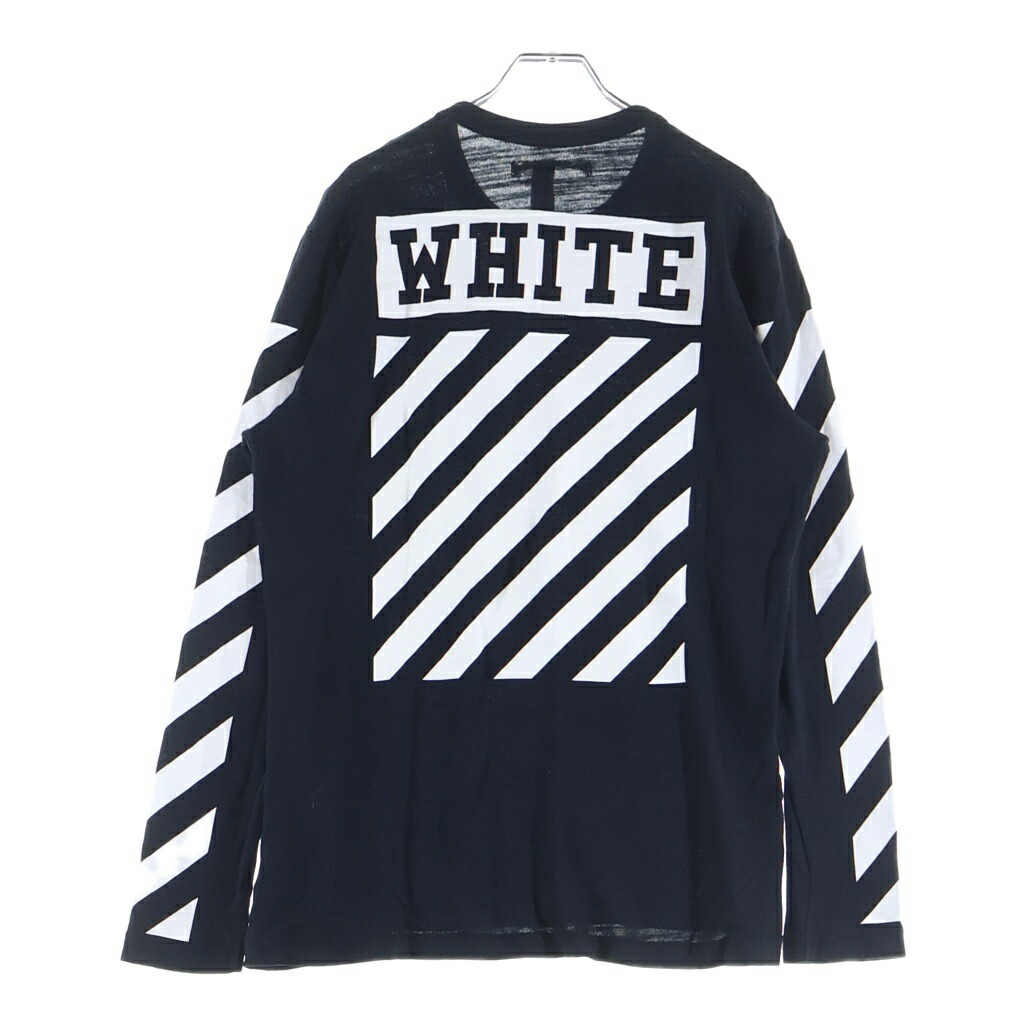 OFF-WHITE(象牙色) 大きさ:M 15AW L/S T-Shirt ロゴタイプ刷り上げる 長袖ティーシャツ ロンT 黒いこと【中古】【度合いA】【色つや黒いこと】【取りまわしバス発着場原宿】
