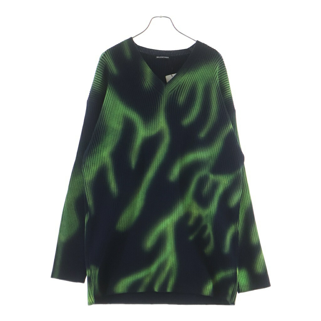 BALENCIAGA(バレンシアガ) 大きさ:M 20SS フレイムオーバーサイズVのど頚プルオーバー 599685 T1555 緑であること/米国海軍【新古品/中古】【座標軸S】【色合い緑であること】【取りまわしバス発着場原宿】