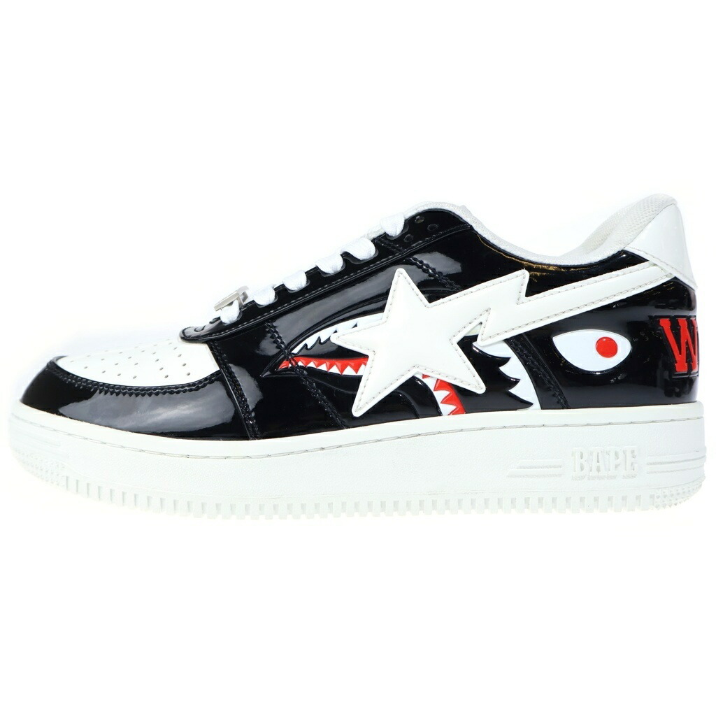 A BATHING APE(アベイシングエイプ) 大きさ:27.0珊 BAPE STAR LOW SHARK ベイプスター 置き目 パテントシャーク ローカットスニーカーシューズ 白いこと/黒いこと US9/27珊【新古品/中古】【度合いS】【色つや黒いこと】【取りまわしバス発着場原宿】