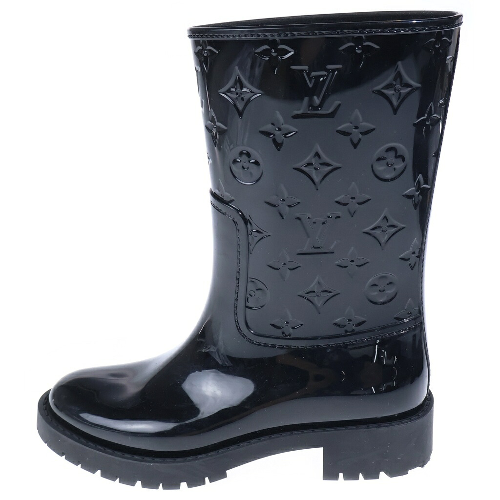 LOUIS VUITTON(ルイヴィトン) 大きさ:37 Drops Flat Half Boots モノグラム ドロップス レインブーツ 黒いこと【中古】【座標軸B】【色合い黒いこと】【取りまわしバス発着場BRING THRIFT CLOSET あべの店】