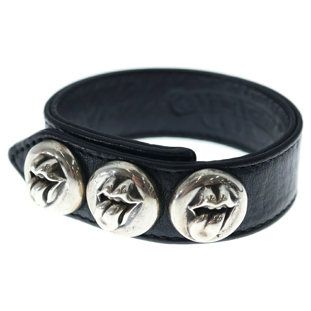 CHROME HEARTS(クロムハーツ) 3BTN 2SNP L\u0026T リップアンドタン 3名取り草2隙間 なめし革腕輪 黒いこと/しろがね色【中古】【度合いA】【色つや黒いこと】【取りまわしバス発着場OneStyle名古屋運動場店】