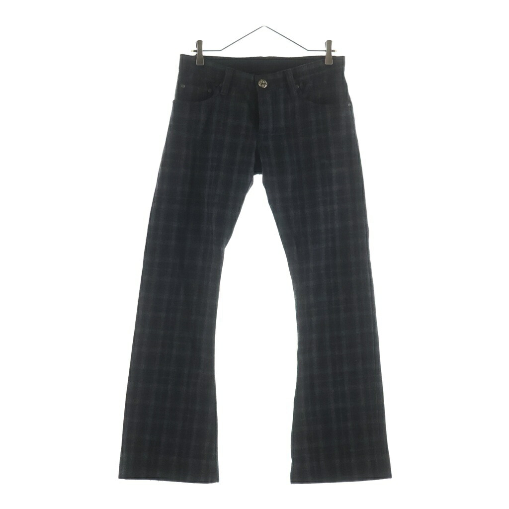 CHROME HEARTS(クロムハーツ) 大きさ:30 クロスボールボタンウールチェック柄フレアロングパンツ 薄墨色【中古】【度合いB】【色つや薄墨色】【取りまわしバス発着場BRING亜米利加村店】