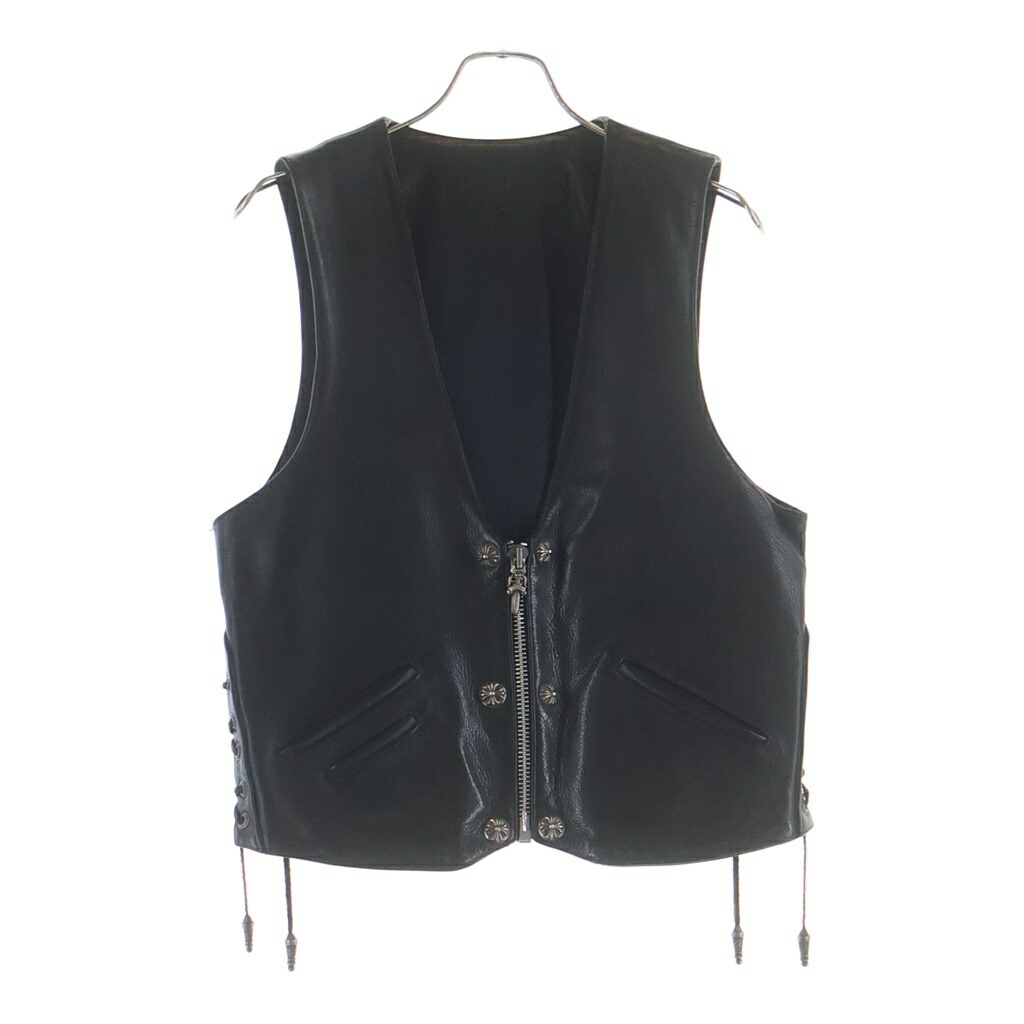 CHROME HEARTS(クロムハーツ) 6B FRNT ZIP サイドレースアップダガージップアップレザーベスト【中古】【度合いB】【色つや黒いこと】【取りまわしバス発着場OneStyle新宿店】