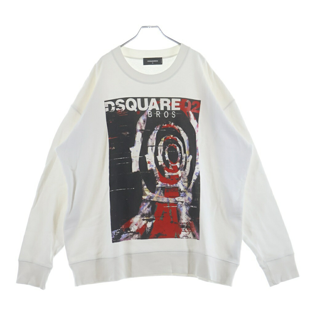 DSQUARED2(ディースクエアード) 大きさ:M フロントタイダイプリント クーネックスウェット 調教師 白いこと S71GU0329 S25042【中古】【座標軸A】【色つや白いこと】【取りまわしバス発着場BRING梅田茶屋町店】