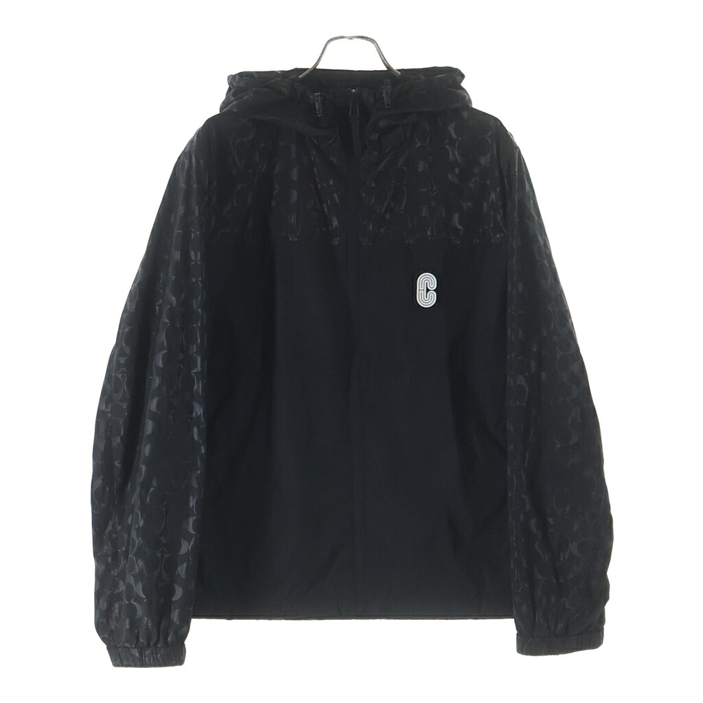 COACH(コーチ職) 大きさ:L SIGNATURE WINDBREAKER フロントシグネチャーロゴ ジップアップ 総柄 上衣 黒いこと C8104【中古】【座標軸B】【色合い黒いこと】【オンライン制限事項商いもの】
