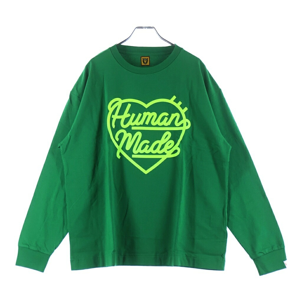 HUMAN MADE(ヒューマンお手伝いさん) 大きさ:L HEART L/S TEE ハートクルーネック カットソー 長袖プルオーバー 緑であること HM25CS046【新古品/中古】【座標軸S】【色合い緑であること】【取りまわしバス発着場BRING横浜ビブレ店】