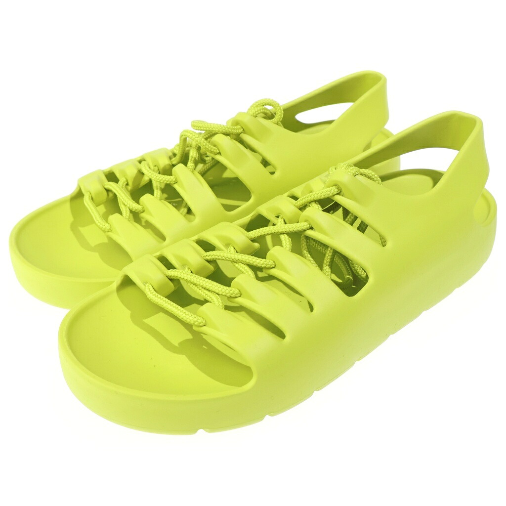 BOTTEGA VENETA(ボッテガヴェネタ) サイズ:39 JELLY フラット オープントゥ レースアップ ラバーサンダル イエロー【新古品/中古】【程度S】【カラーイエロー】【オンライン限定商品】｜ブランド買取・販売　BRING