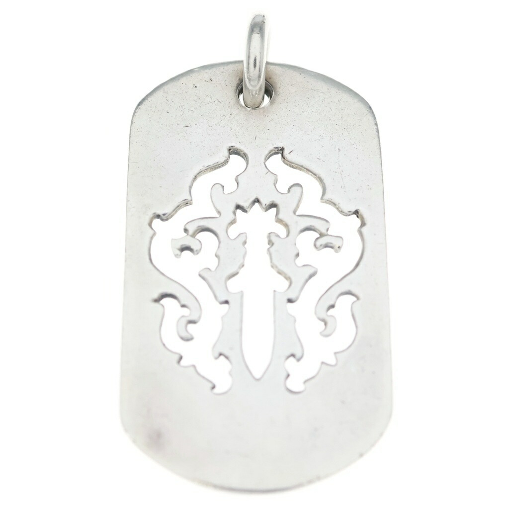 CHROME HEARTS(クロムハーツ) D TAG LRG DAGGER ダガーカットアウトドッグタグ ラージドッグタグネックレストップ【中古】【度合いB】【色つやしろがね色】【取りまわしバス発着場渋谷】
