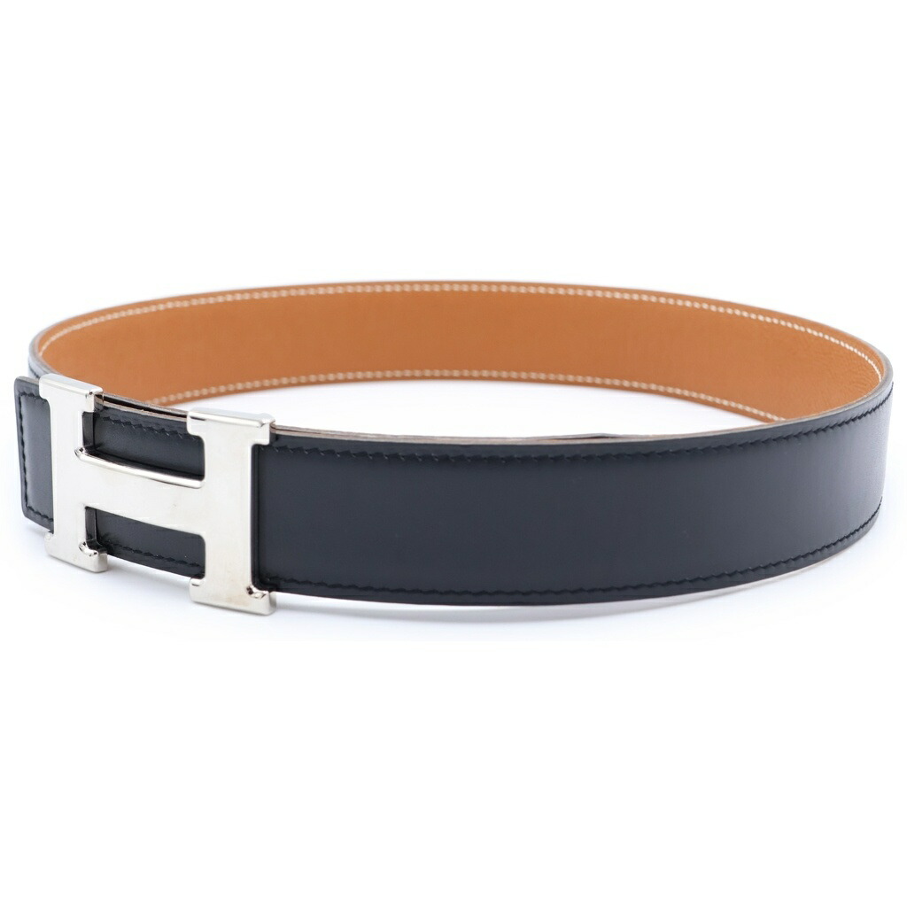 HERMES(エルメス) 大きさ:65 コンスタンス 三尺帯 赤銅色×黒いこと ボックスカーフ しろがね色金具 #65 □D目じるし【中古】【度合いB】【色つや黒いこと】【取りまわしバス発着場BRING渋谷ANNEX店】