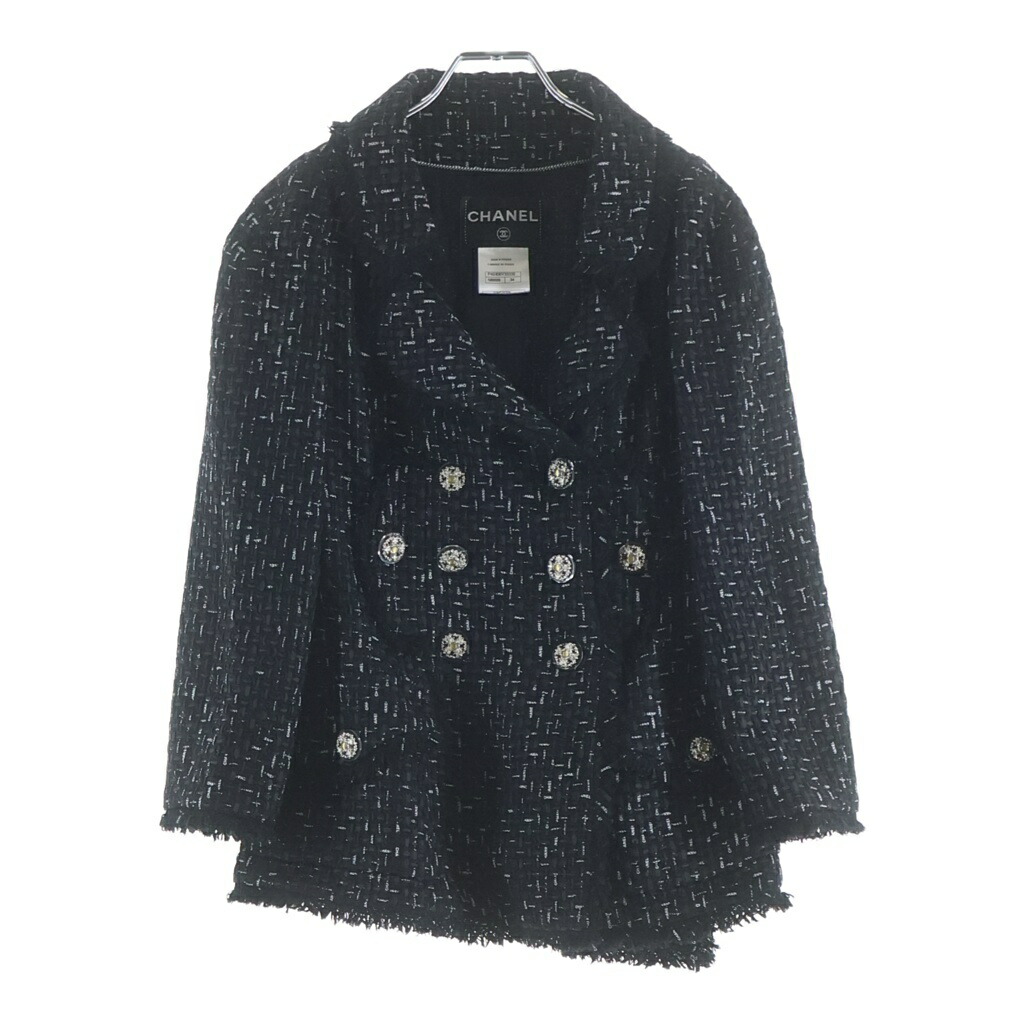 CHANEL(シャネル) 大きさ:34 ロゴタイプツィード グリポアボタン ダブル前胸部 上衣 黒いこと レディース P45108V33335【中古】【座標軸B】【色つや黒いこと】【取りまわしバス発着場新宿】