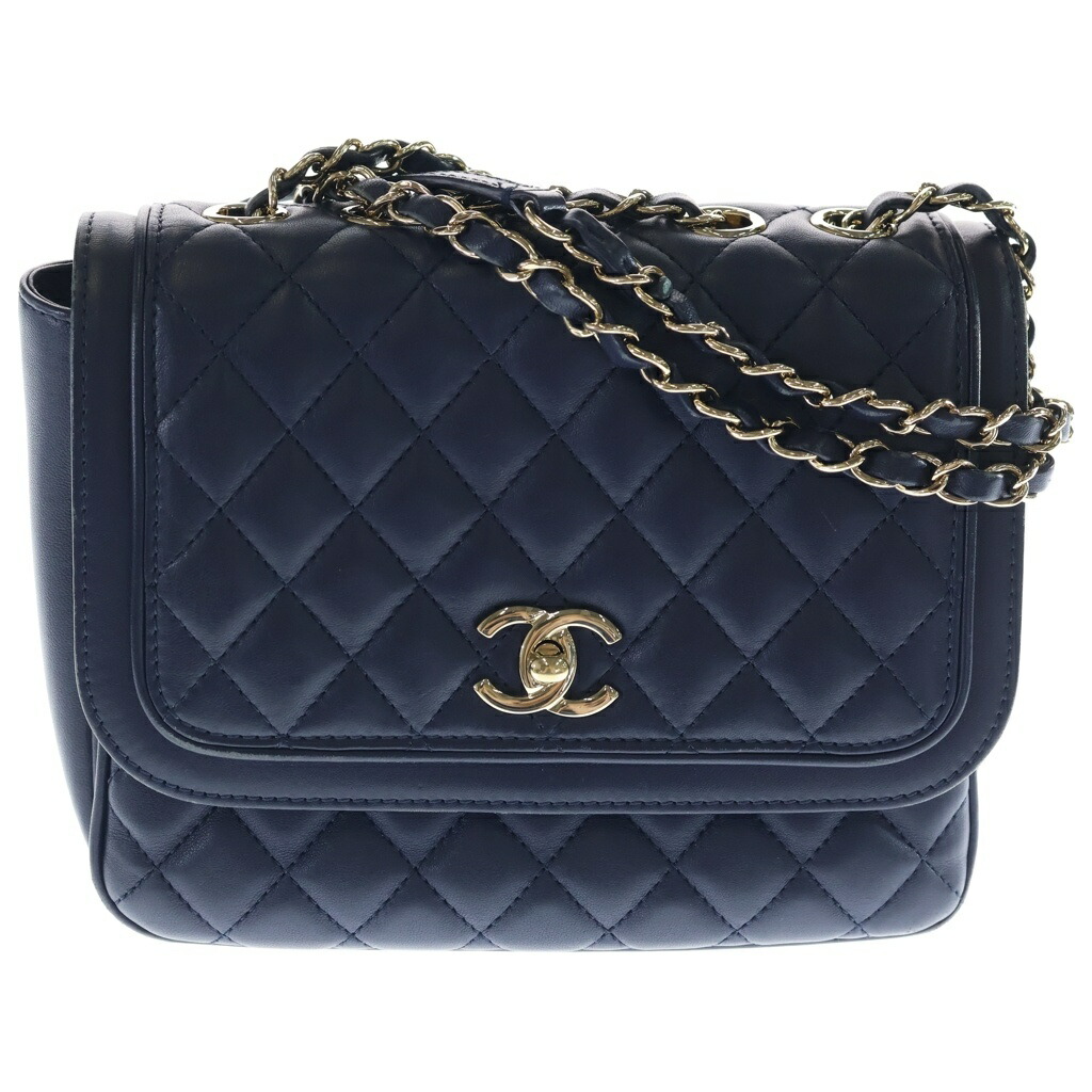 CHANEL(シャネル) マトラッセ 子ヒツジ素はだ なめし革 Wチェーン店ショルダーバッグ 米国海軍 ゴールド金具 A57896 26番台【中古】【座標軸B】【カラーネイビー】【取りまわしバス発着場渋谷】