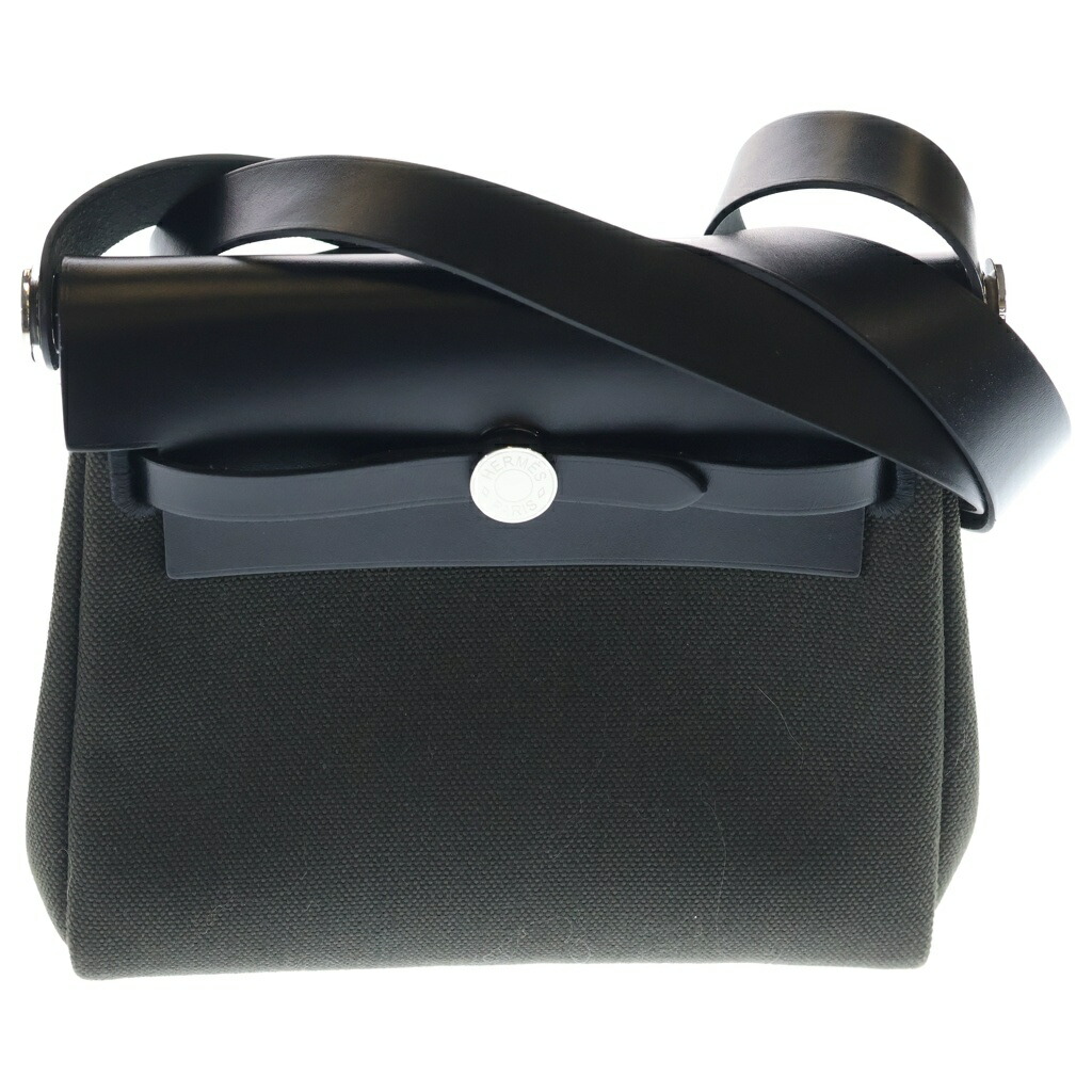 HERMES(エルメス) エールバッグジップ ミニ トワルミリタリー ヴァッシュハンター なめし革 帆布 ショルダーバッグ しろがね色金具 黒いこと/カーキ W目じるし【中古】【度合いA】【色つや黒いこと】【取りまわしバス発着場BRING渋谷ANNEX店】