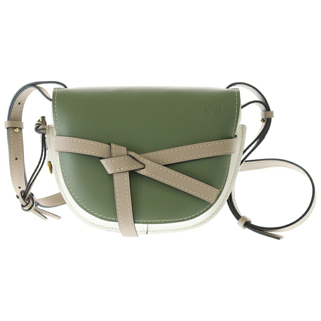LOEWE(ロエベ) 大きさ:- 論理ゲート御徒面子 スモール ショルダーバッグ 緑であること×白いこと×ベージュ なめし革 ゴールド金具【中古】【座標軸A】【色つや緑であること】【オンライン押さえる商いもの】