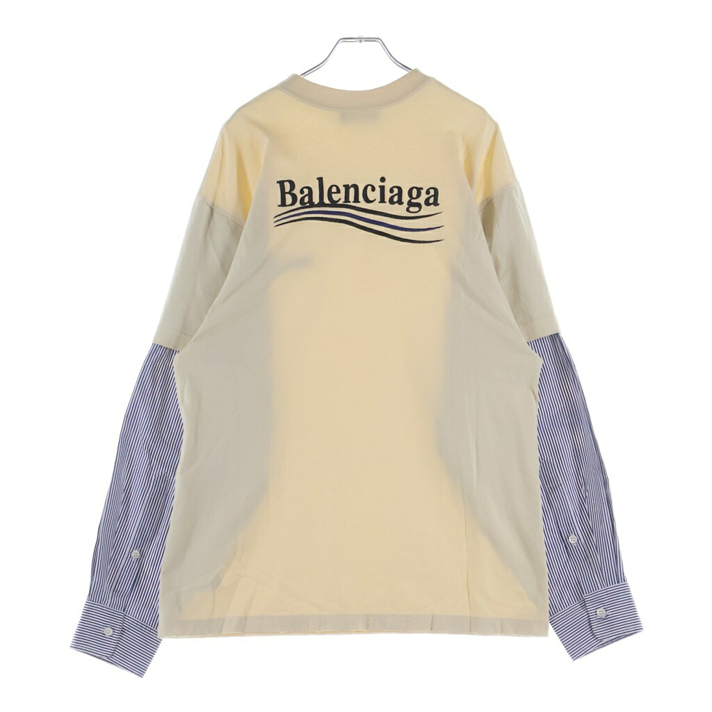 BALENCIAGA(バレンシアガ) 大きさ:L ロゴタイプ刺しゅう クルーネックレイヤード 長袖カットソーtプルオーバー 白いこと/青色 TMVN3 8962【中古】【座標軸B】【色合い白いこと】【取りまわしバス発着場新宿】