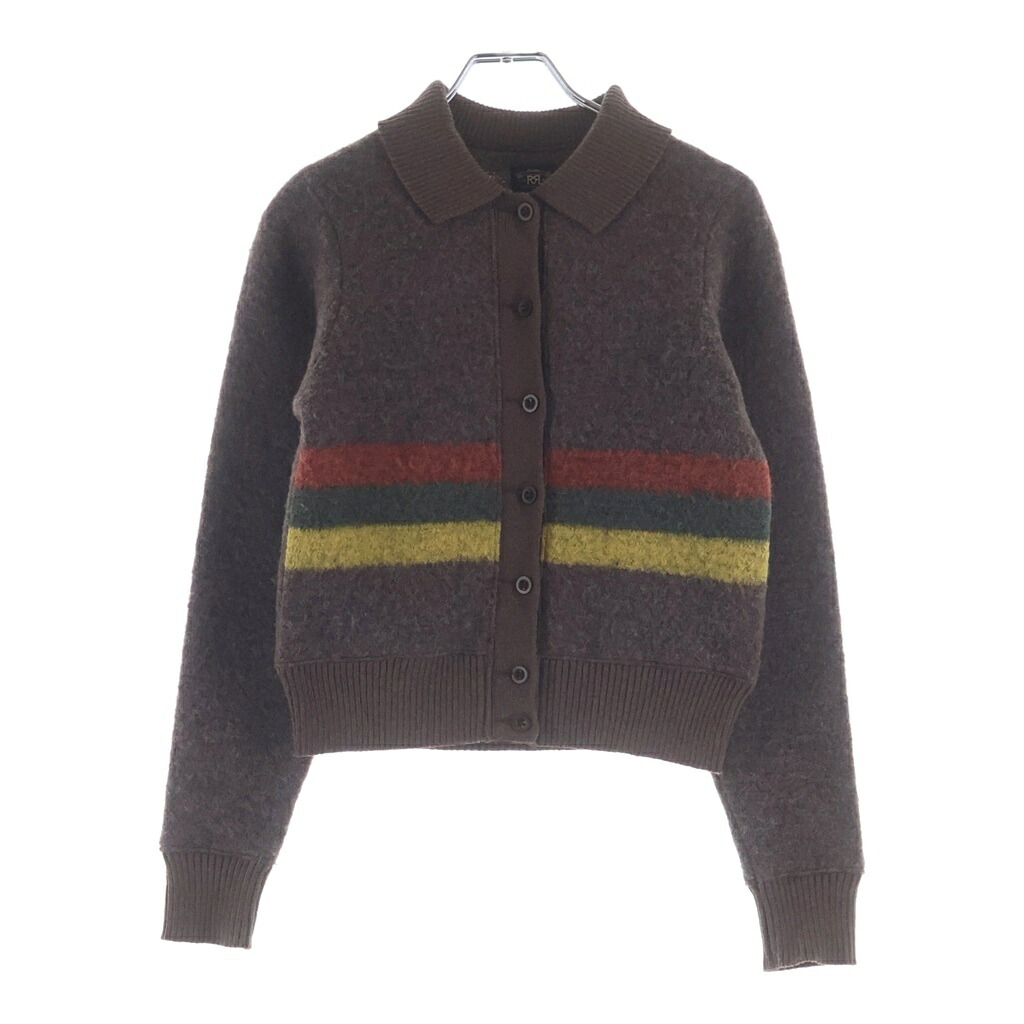 RRL(ダブルアールエル) 大きさ:1 Striped Wool Blend Cardigan 縞模様 羊毛雑ぜ合わせる レギュラー色つや 編み物ジレー スウェーター レディース 赤銅色【中古】【座標軸A】【色つや赤銅色】【オンライン押さえる商いもの】