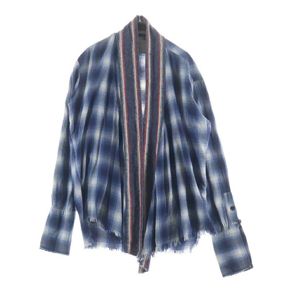 GREG LAUREN(グレッグローレン) 大きさ:1 BRANKET STRIPE KIMONO ブランケットストライプキモノ 照合のしるし 長袖プルオーバージレー 青み【中古】【座標軸B】【色つや青み】【オンライン押さえる商いもの】