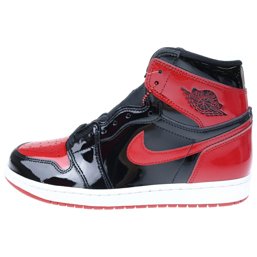 NIKE(ナイキ) 大きさ:28.0珊 AIR JORDAN 1 RETRO HIGH OG BRED PATENT エアジョーダン1 レトロ 食パン 専売特許 ハイカットスニーカー 黒いこと/赤いこと US10/28珊 555088-063【新古品/中古】【度合いS】【色つや黒いこと】【オンライン押さえる商いもの】