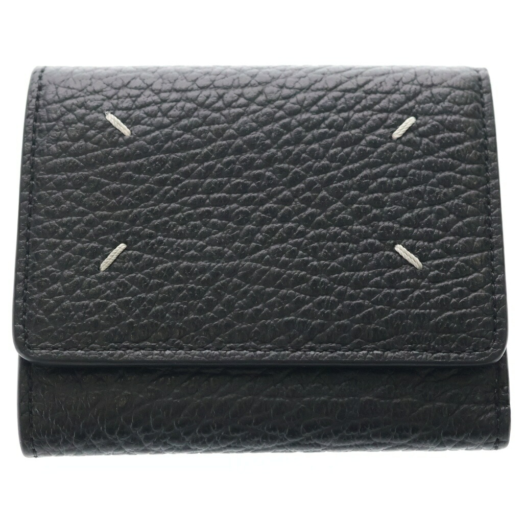 Maison Margiela(メゾンマルジェラ) 4編み目 レザーコンパクトウォレット コインケース 三つ折り紙入れ 黒いこと SA3UI0010【中古】【座標軸B】【色つや黒いこと】【取りまわしバス発着場BRING WASTE_NOT】
