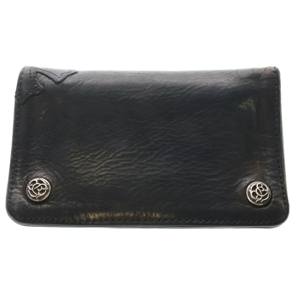 CHROME HEARTS(クロムハーツ) 1ZIP 1ジップウォレット フローラルボタン なめし革 コンパクトウォレット 二つ折り紙入れ 黒いこと/しろがね色【中古】【座標軸C】【色つや黒いこと】【取りまわしバス発着場渋谷】