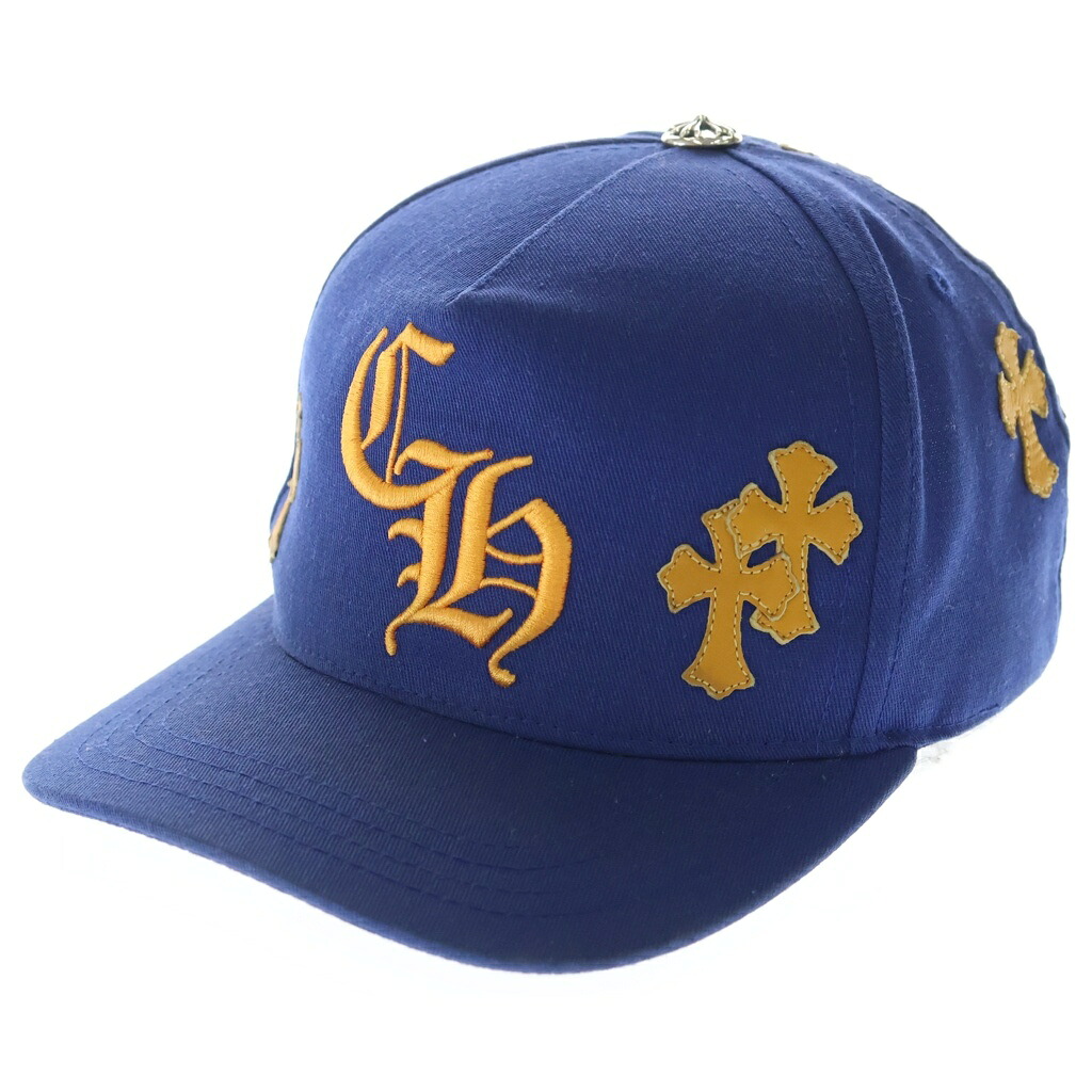 CHROME HEARTS(クロムハーツ) 大きさ:os Trucker Cap はりつけ台継ぎ切れ CH刺しゅう トラッカーキャップ 鳥打ち帽 青碧/オレンジ色【中古】【度合いB】【色つや青碧】【取りまわしバス発着場BRINGご廟店】